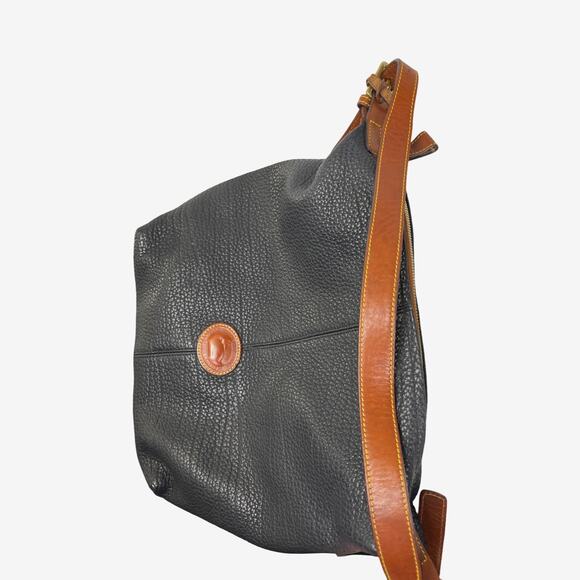 Dooney & Bourke AWL Pebbled Leather Hobo Black British Tan Trim Vintage - Picture 10 of 16